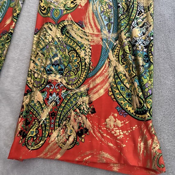 Women’s Flowy Palazzo Pants Sz L Multicolor And Gold Shiny Pull on Metallic - Picture 5 of 12